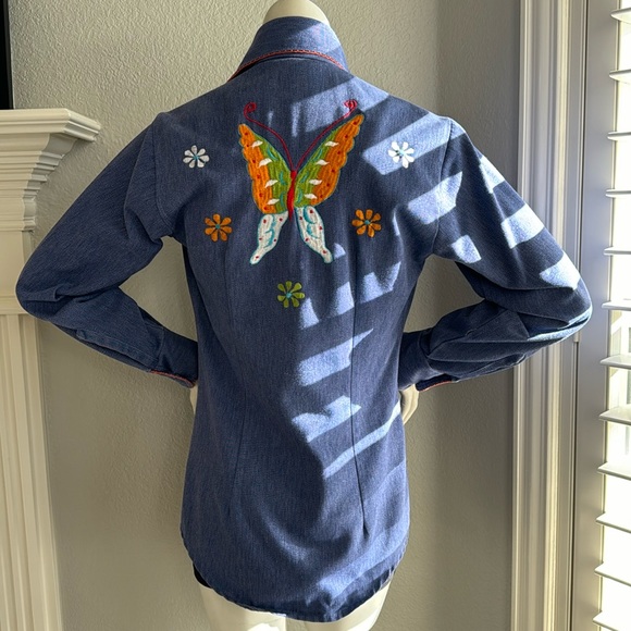 Authentic vintage 70’s embroidered denim shirt - size (approx) XS - Picture 3 of 6